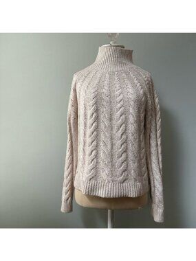 Knox Rose Cable Knot Turtleneck Sweater Oatmeal Small